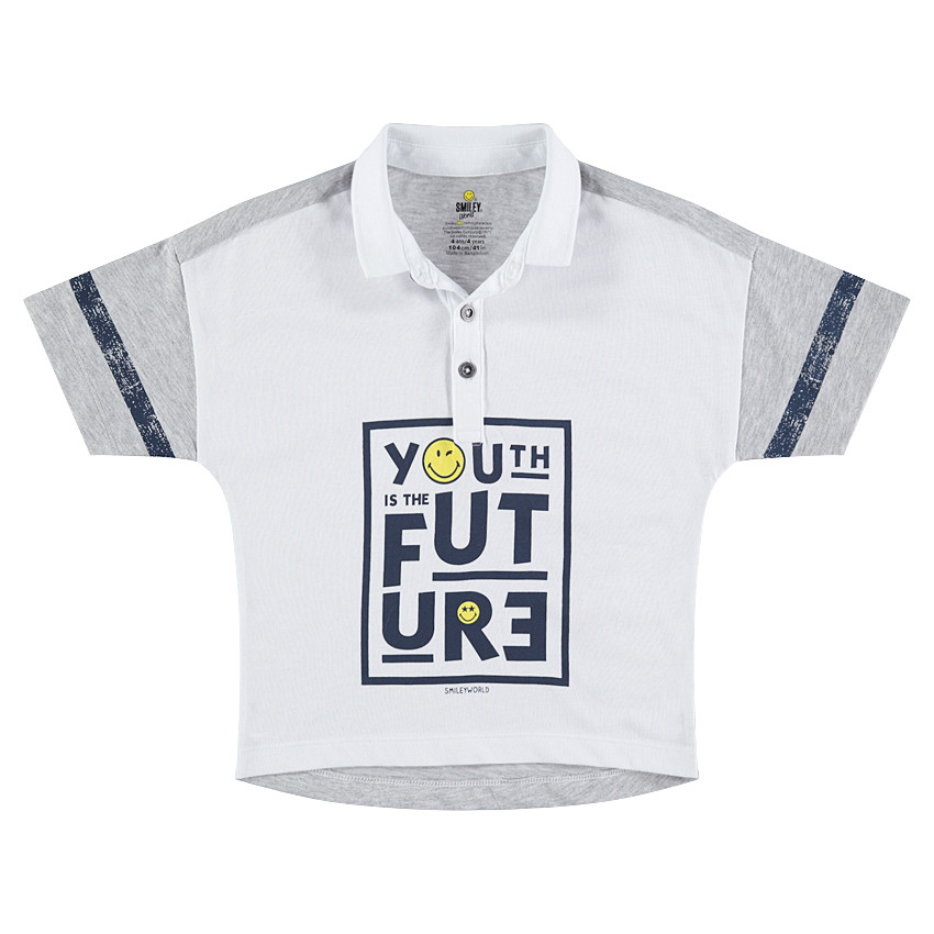Κοντομάνικο ζέρσεϊ πόλο σε τετράγωνη γραμμή με στάμπα ©Smiley 