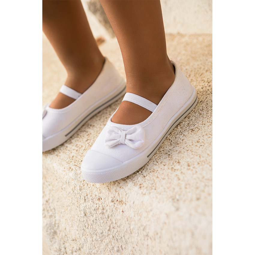 Αθλητικά παπούτσια ψηλά με κορδόνια από ύφασμα και φιόγκο για bebe κορίτσι 