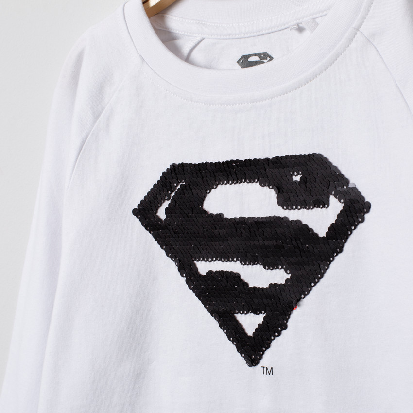 T-shirt manches longues motif Superman en sequins magiques 