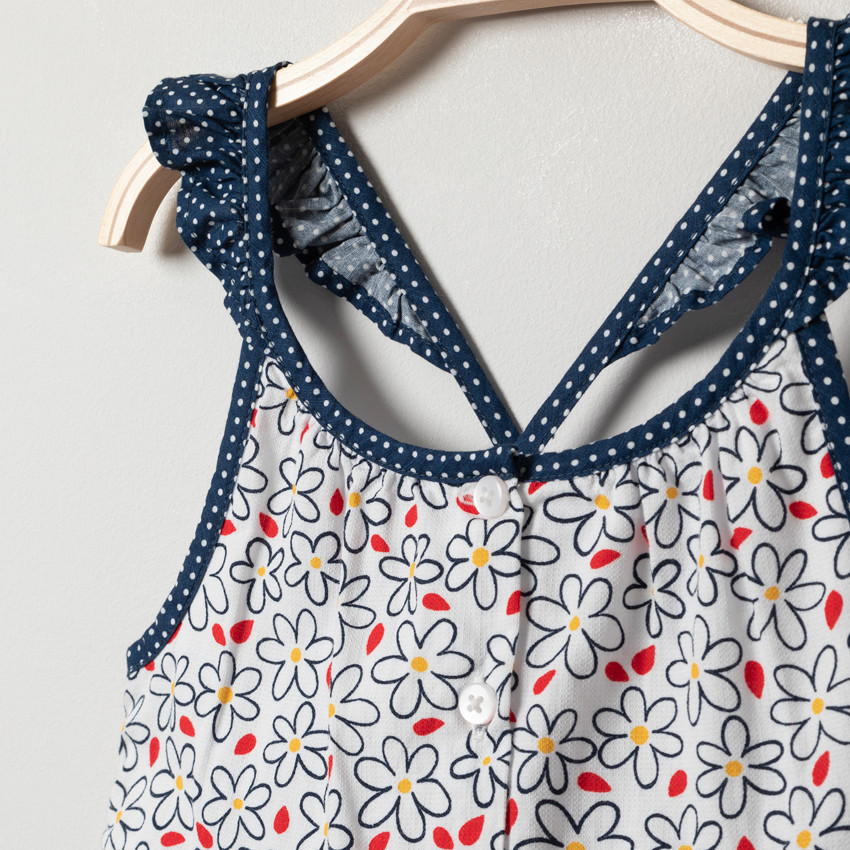 Φόρεμα με λουλούδια και τιράντες με βολάν 