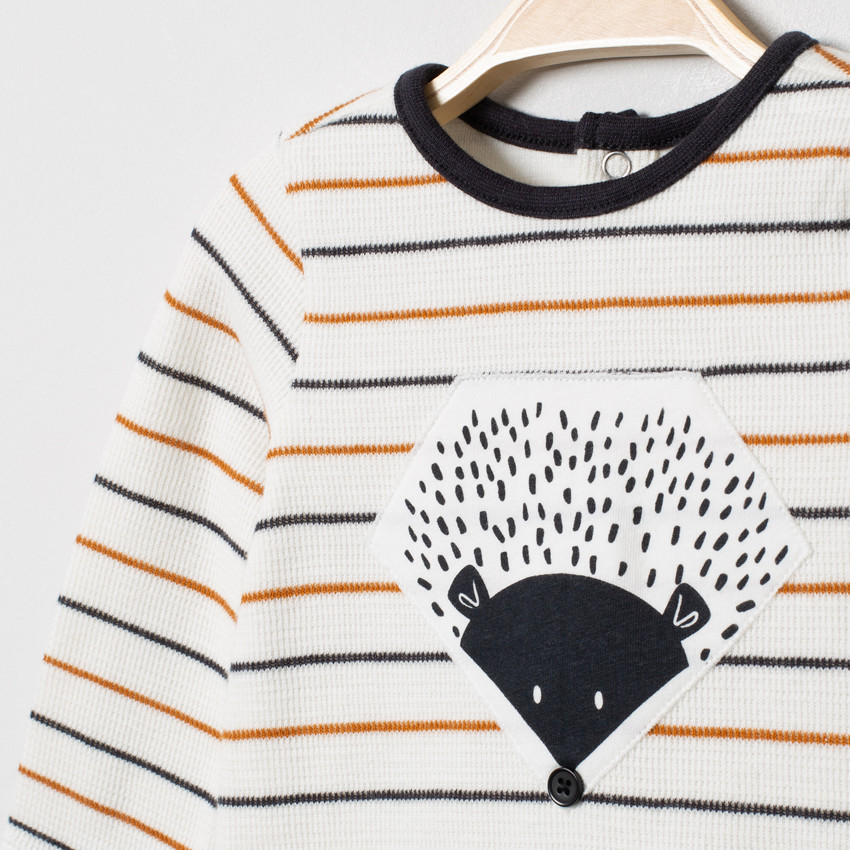 T-shirt manches longues en maille à rayures et motif hérisson 