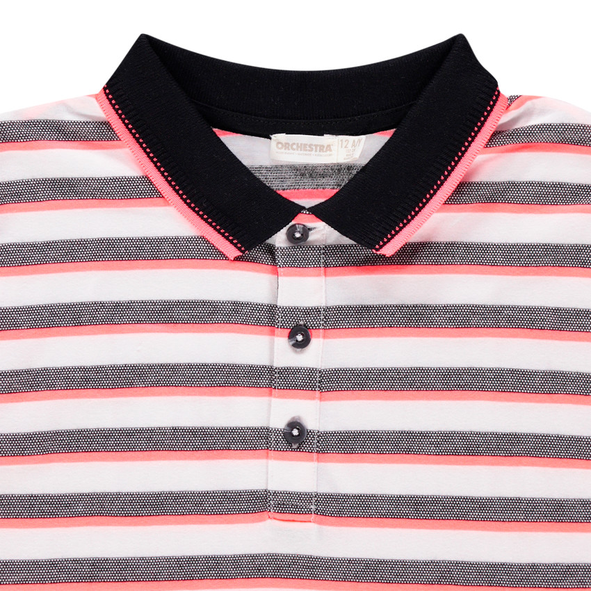Junior - Polo manches courtes à rayures et col contrastés 
