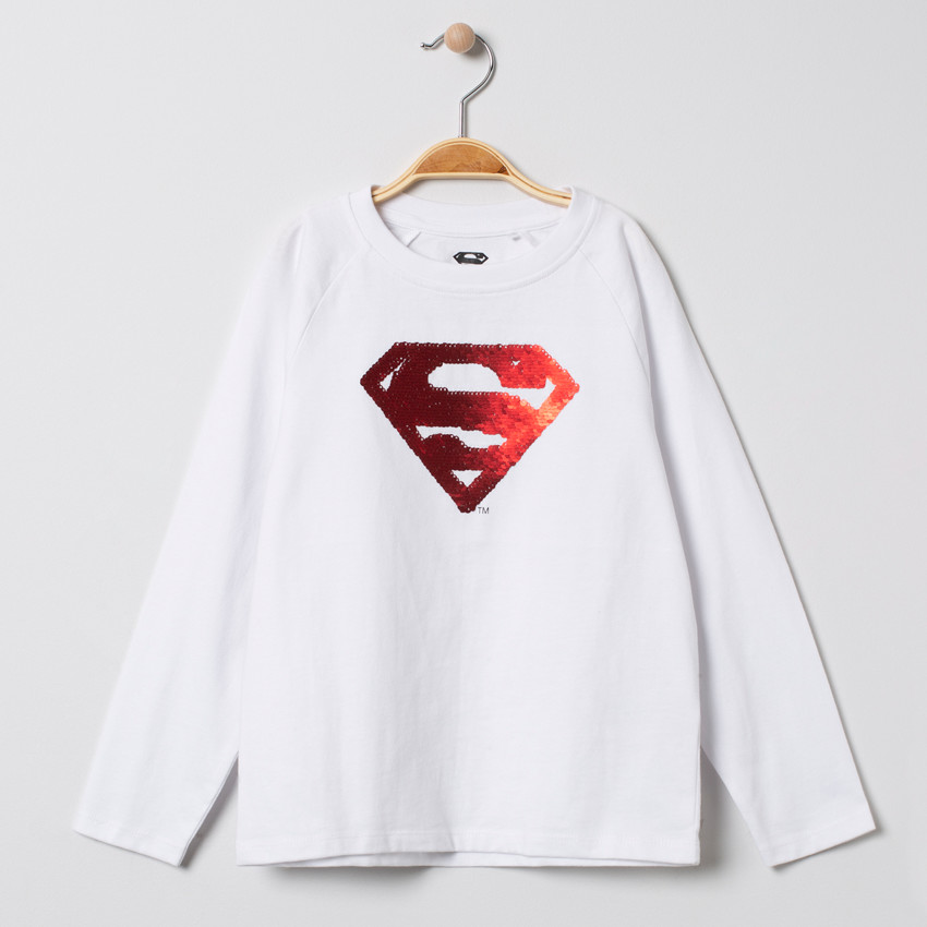 T-shirt manches longues motif Superman en sequins magiques 