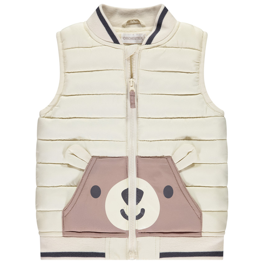 Αμάνικο μπουφάν με τσέπη αρκουδάκι για bebe αγόρι 