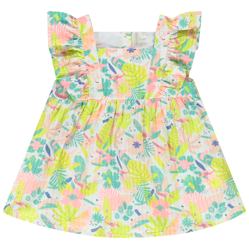 Tunique manches courtes volantées imprimé feuilles/flamants roses pour bébé fille 