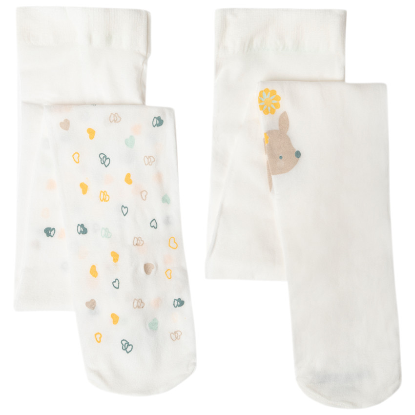 Lot de 2 collants fins à coeurs et animal printés 