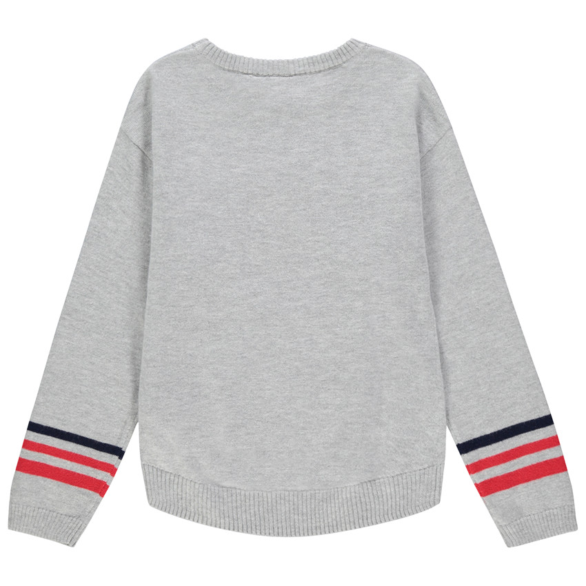 Pull gris à bandes contrastées et motif Minnie Disney 