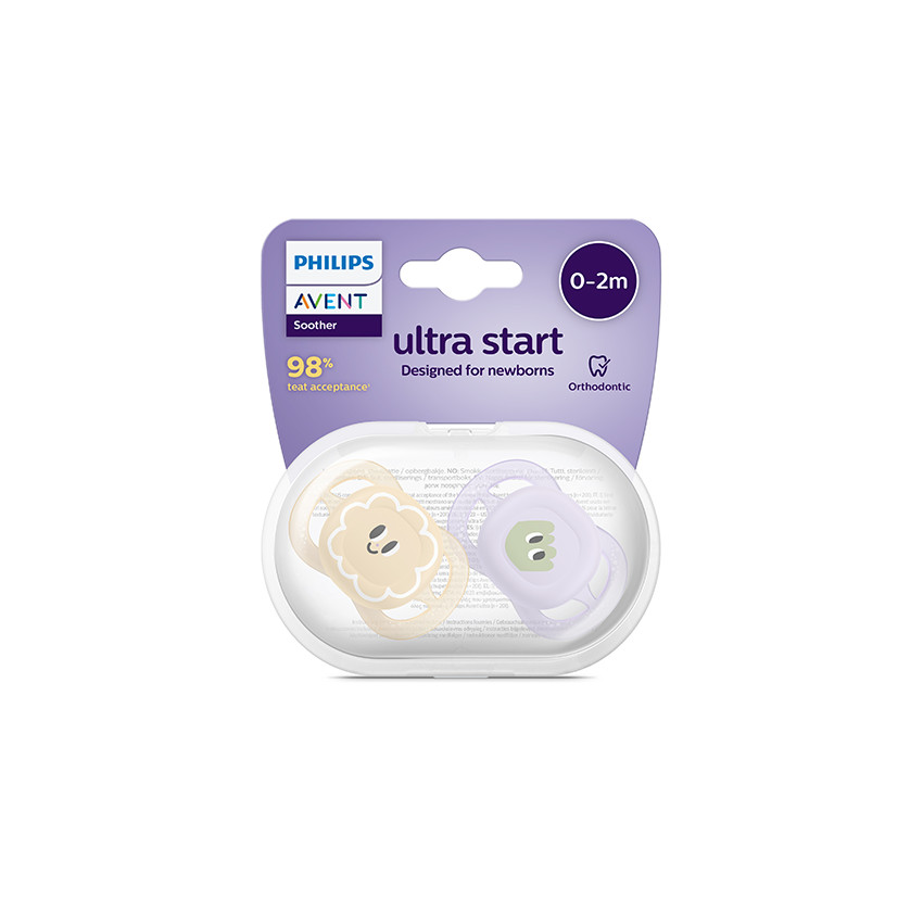 Πιπίλα Ultra Soft 0-2 μηνών μωβ/πορτοκαλί με σχέδιο 