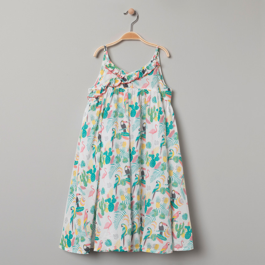 Φόρεμα με λεπτές τιράντες και τροπική εκτύπωση 