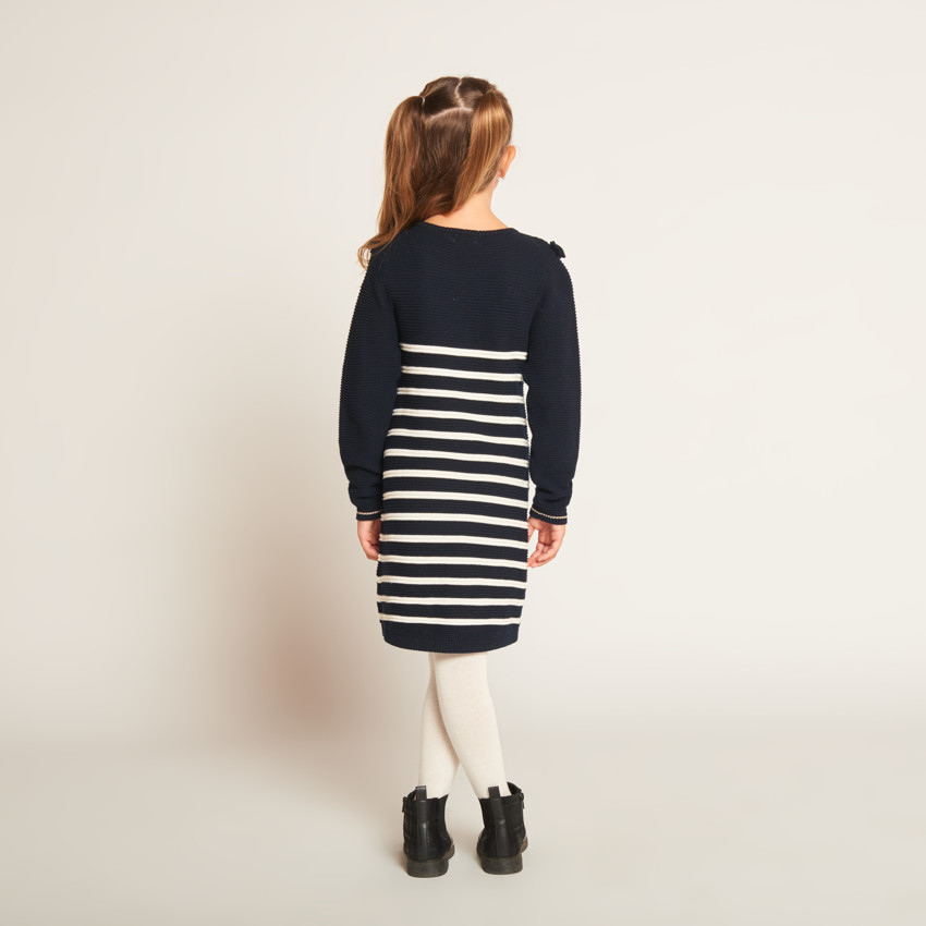 Φόρεμα πλεκτό με εφέ marinière και φιόγκους στους ώμους για κορίτσι 