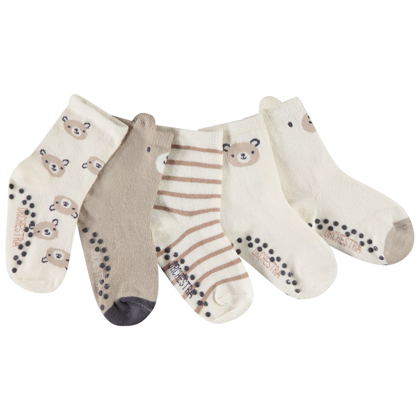 Lot de 5 paires de chaussettes anti-dérapantes ourson pour bébé 