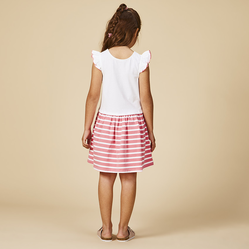 Φόρεμα effet 2-σε-1 με φαντεζί σχέδιο και ρίγες για κορίτσι 