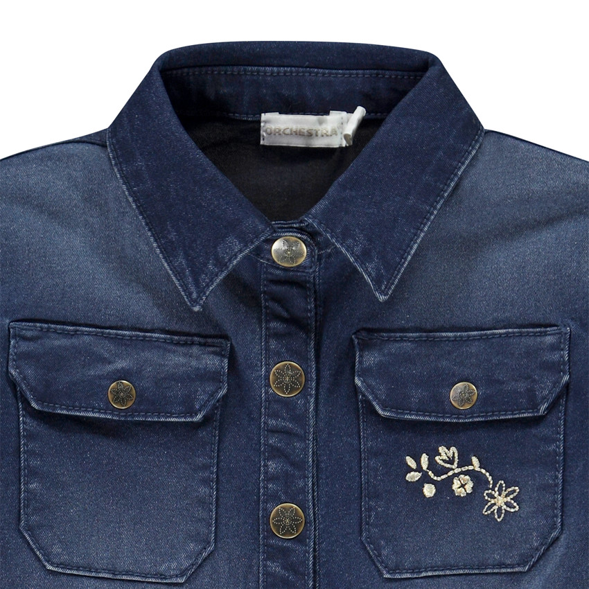 Combinaison pantalon en denim avec broderies pour fille Main Combinaison pantalon en denim avec broderies pour fille