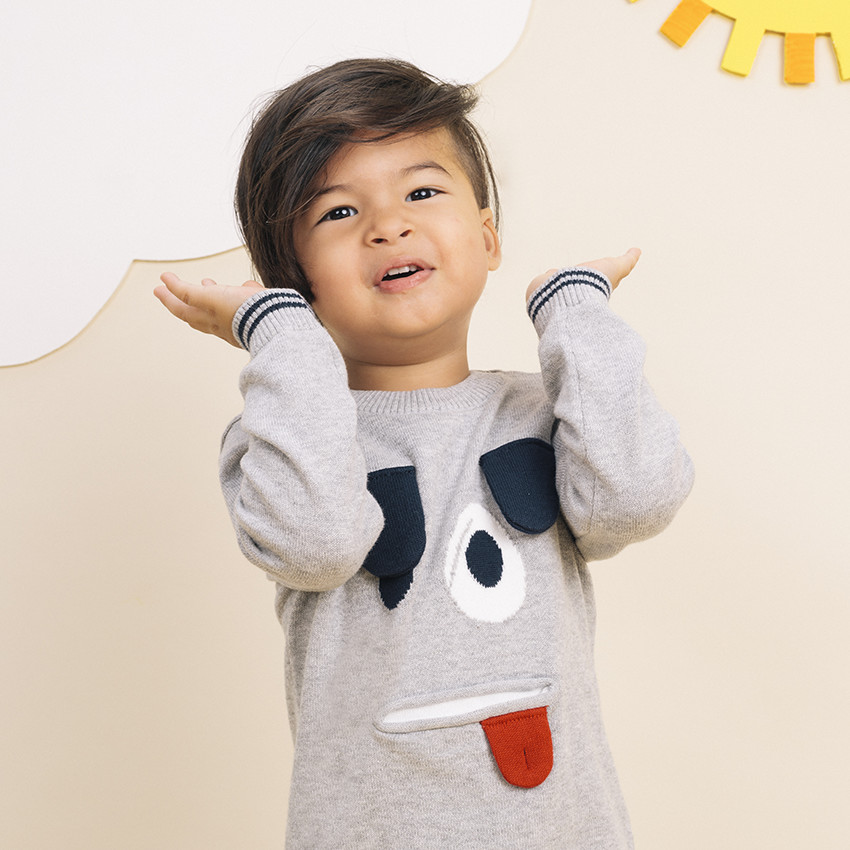 Πουλόβερ πλεκτό  ζακάρ με σχέδιο σκυλάκι   Additional Πουλόβερ πλεκτό  ζακάρ με σχέδιο σκυλάκι