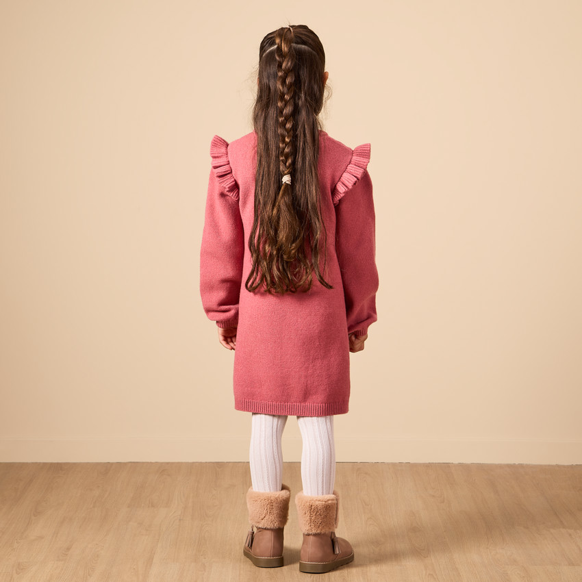 Φόρεμα μακρυμάνικο με βολάν από πλεκτό για κορίτσι 