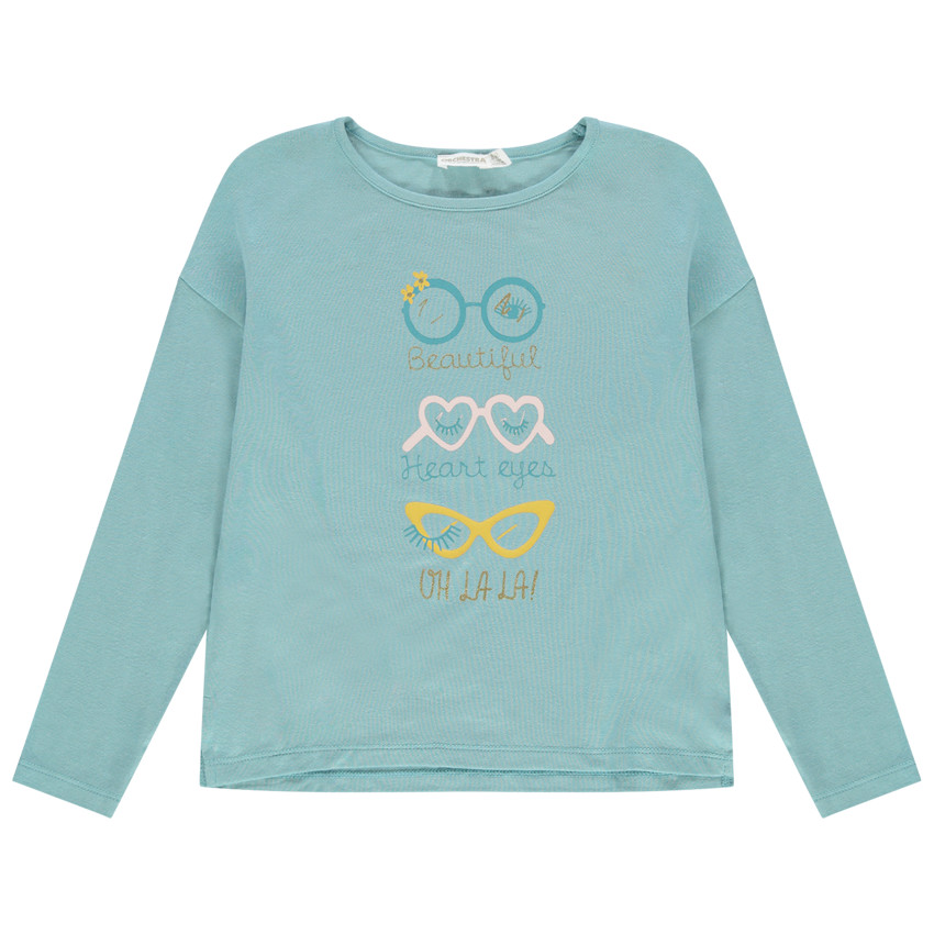 T-shirt manches longues uni print lunettes 