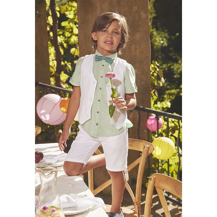 Βερμούδα από βαμβάκι με ριγέ ζώνη και διπλές αγκράφες για αγόρι 