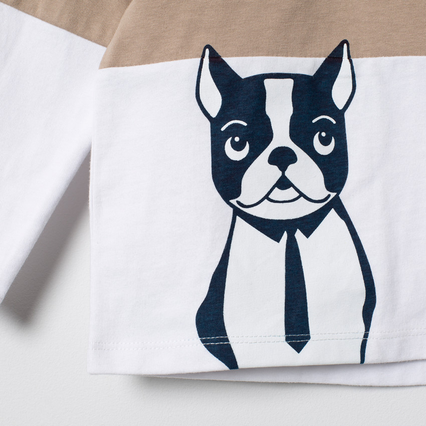 Polo tricolore col teddy print bouledogue français 