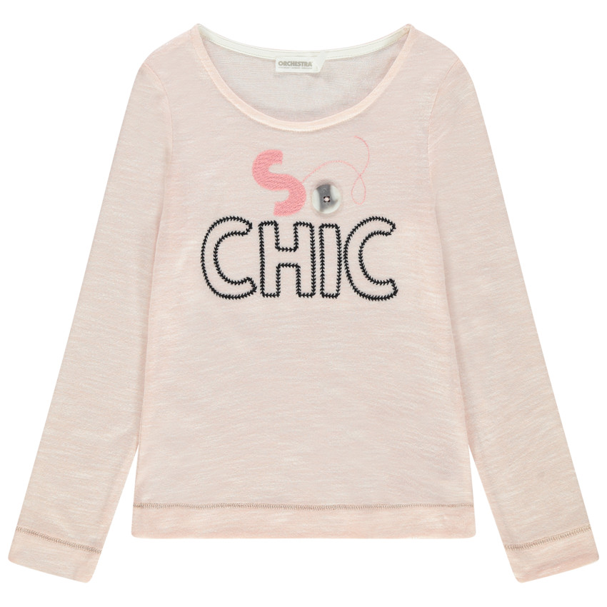 Μακρυμάνικη μελανζέ μπλούζα με κεντημένα γράμματα και φαντεζί κουμπί 