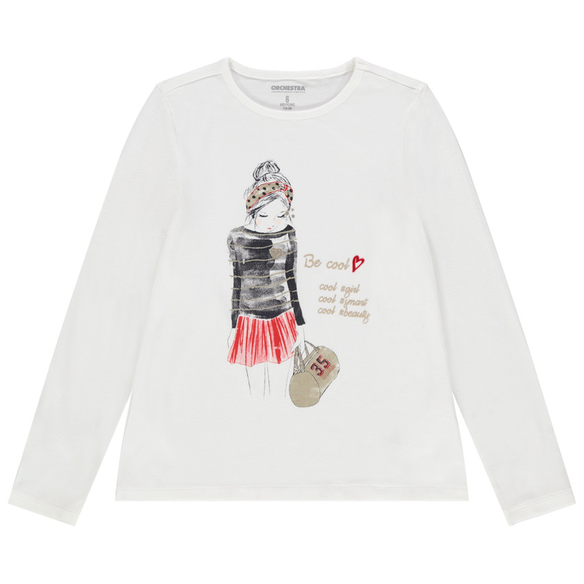 T-shirt manches longues uni print personnage 