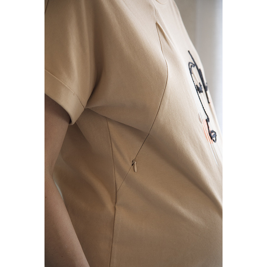 T-shirt manches courtes avec zip pour allaitement 