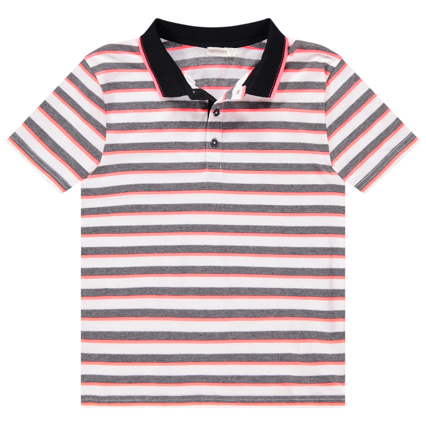 Junior - Polo manches courtes à rayures et col contrastés 