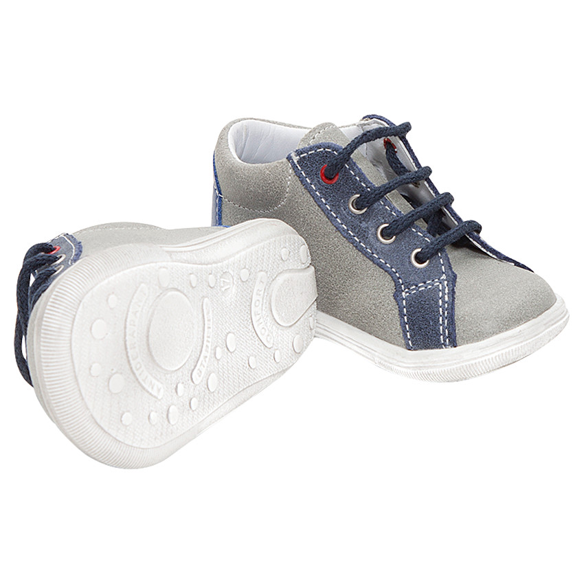 Μποτάκια δερμάτινα σουέτ με κορδόνια και στάμπα καραβάκι 