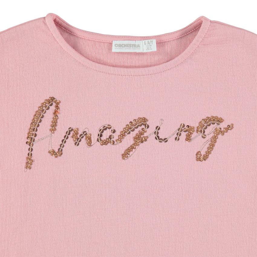 Ροζ φούτερ με φράση από χρυσαφί πούλιες και μανίκια μπαλούν 