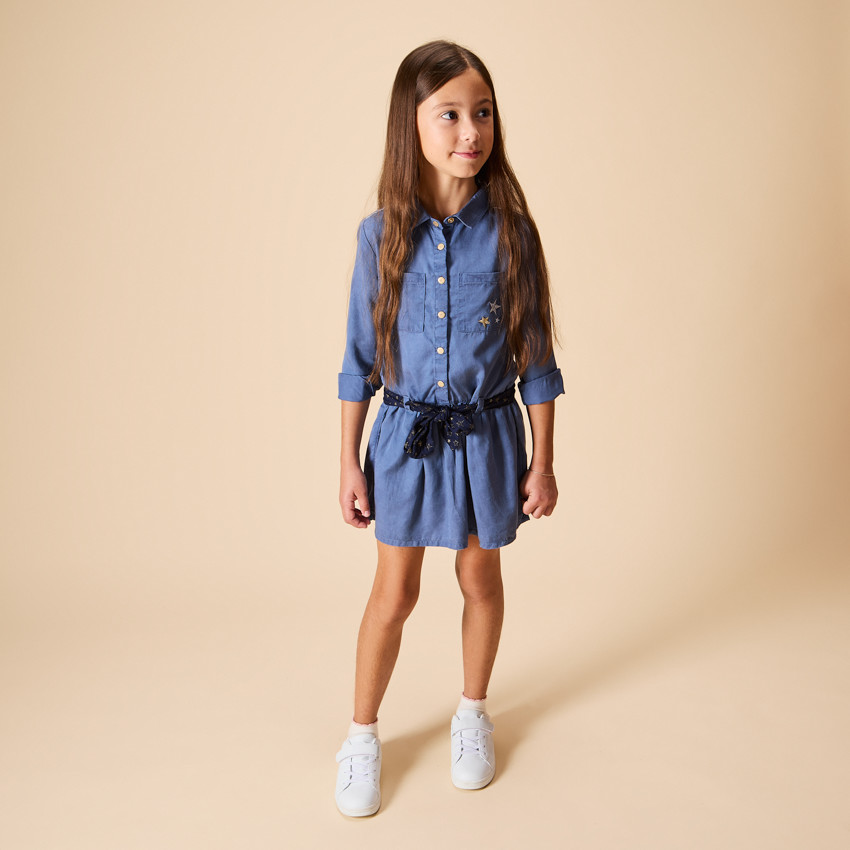 Φόρεμα πουκαμίσα με μακριά μανίκια και ζώνη για κορίτσι 
