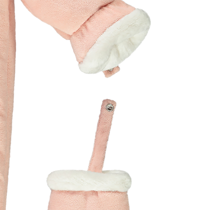 Combi-pilote à capuche avec lapin brodé et noeud fantaisie pour bébé fille 