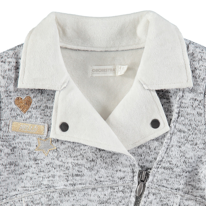 Μπουφάν perfecto από γκρι μελανζέ φανέλα με λεπτή επένδυση sherpa 