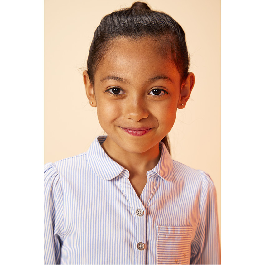 Φόρεμα κοντό με μακριά μανίκια ριγέ σε lyocell για κορίτσι 