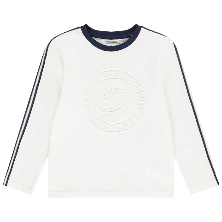 T-shirt manches longues en jersey print embossed et bandes contrastées pour garçon Main T-shirt manches longues en jersey print embossed et bandes contrastées pour garçon