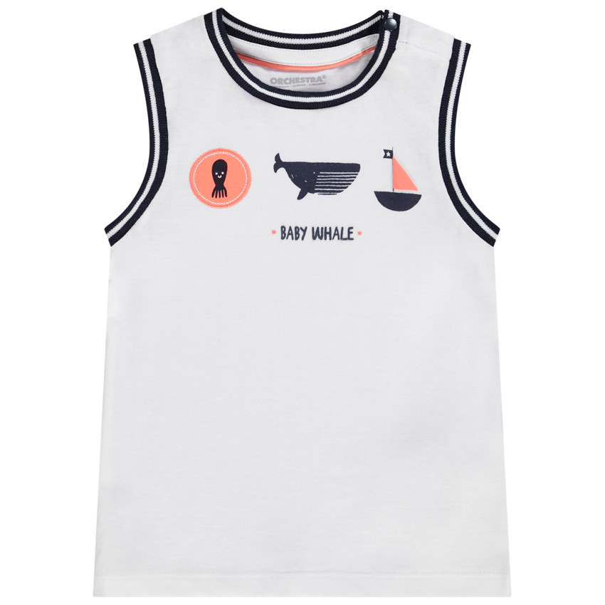 Αμάνικο μπλουζάκι από jersey puff print φάλαινα για bebe αγόρι 