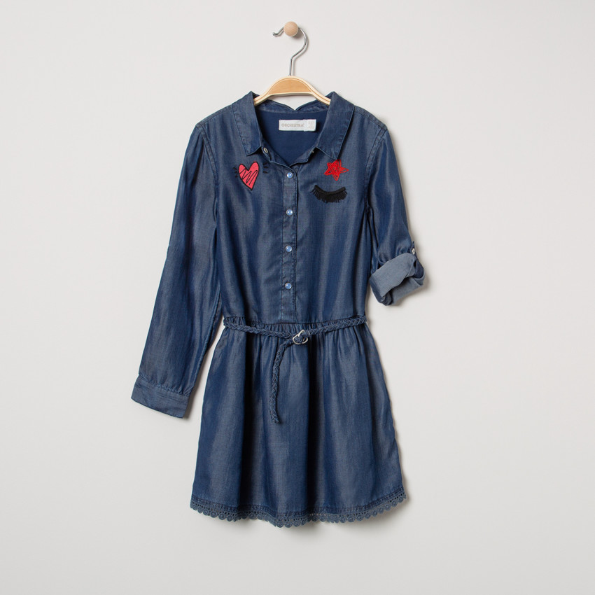 Μακρυμάνικο φόρεμα από tencel με κεντήματα 