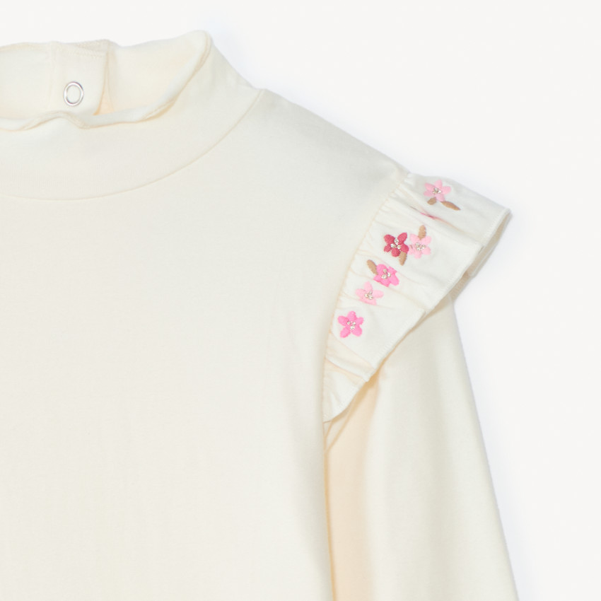 Sous-pull à col cheminé et manches volantées pour bébé fille 