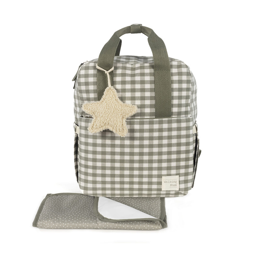 Sac à dos à langer motif carreaux Caetana stone + tapis 