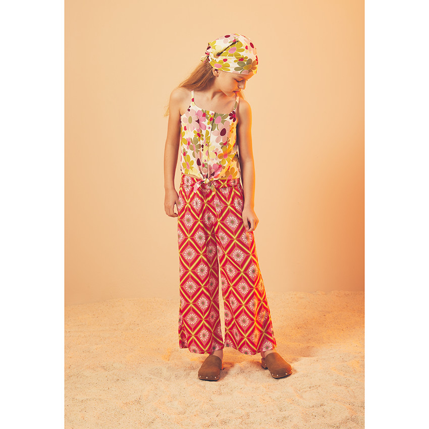 Παντελόνι φαρδύ και ρευστό με retro print για κορίτσι 