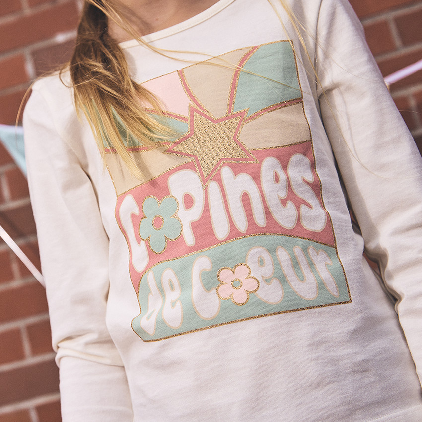 T-shirt μακρυμάνικο με φαντεζί σχέδιο και glitter για κορίτσι 