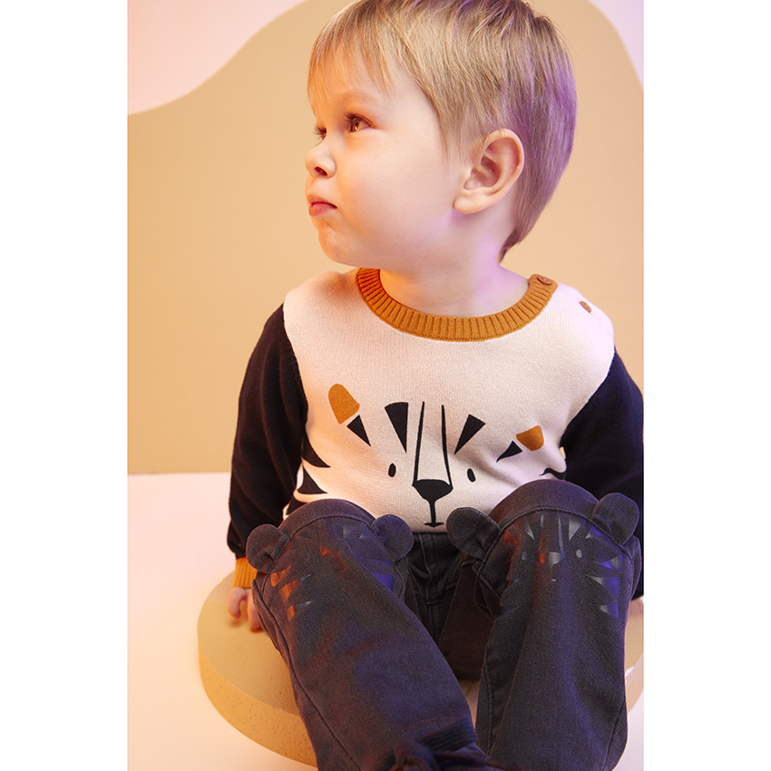 Jean μονόχρωμο σχέδιο τίγρη και αυτάκια πεταχτά για bebe αγόρι 