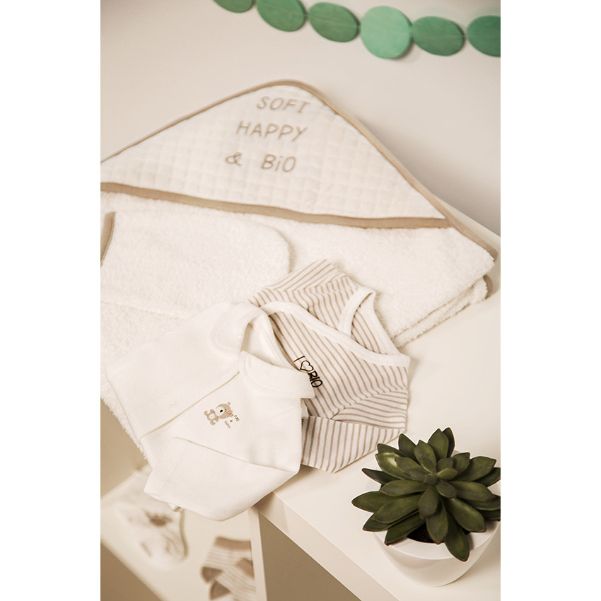 Cape de bain et gant de toilette coton bio 