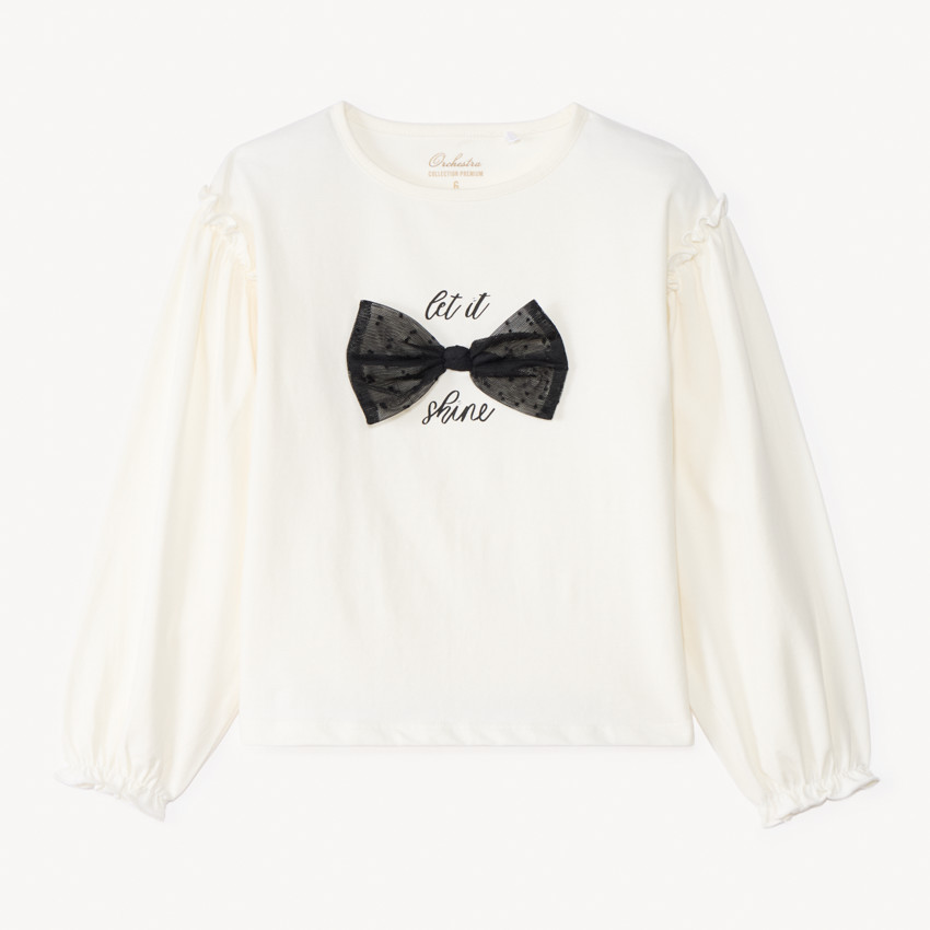 T-shirt manches longues avec nœud en tulle pour fille  