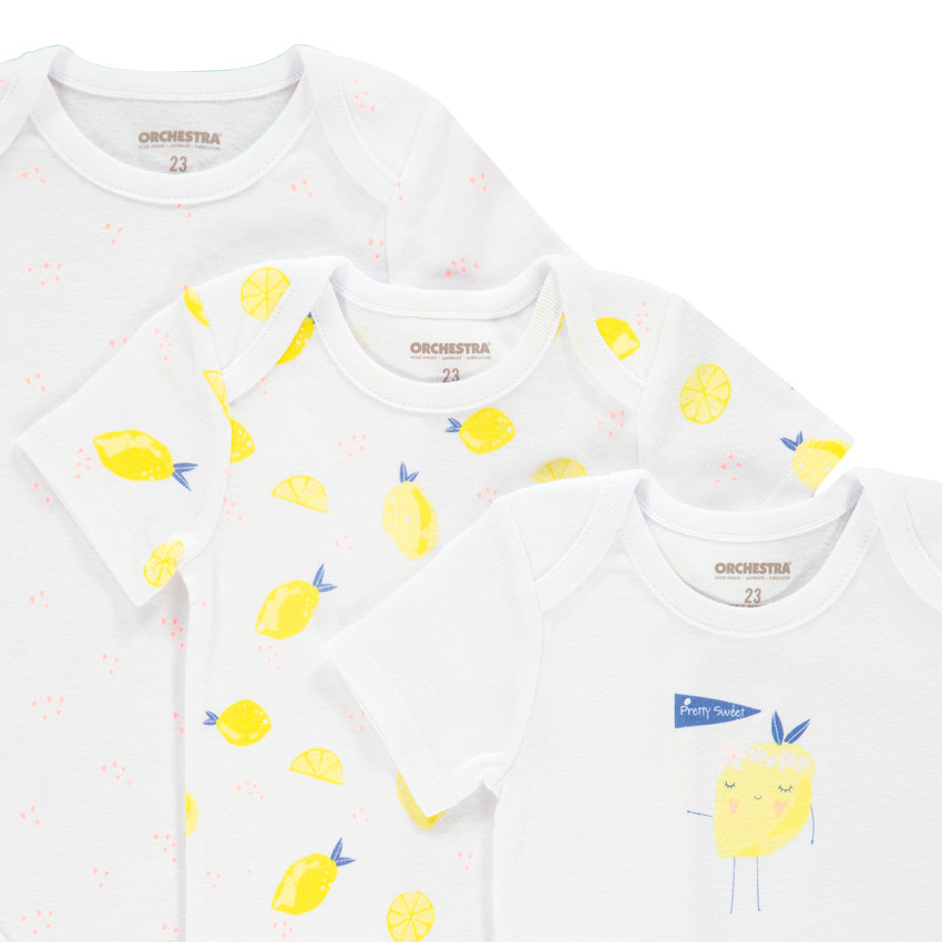 Σετ από 3 κορμάκια με κοντά μανίκια βαμβακερά print citron 