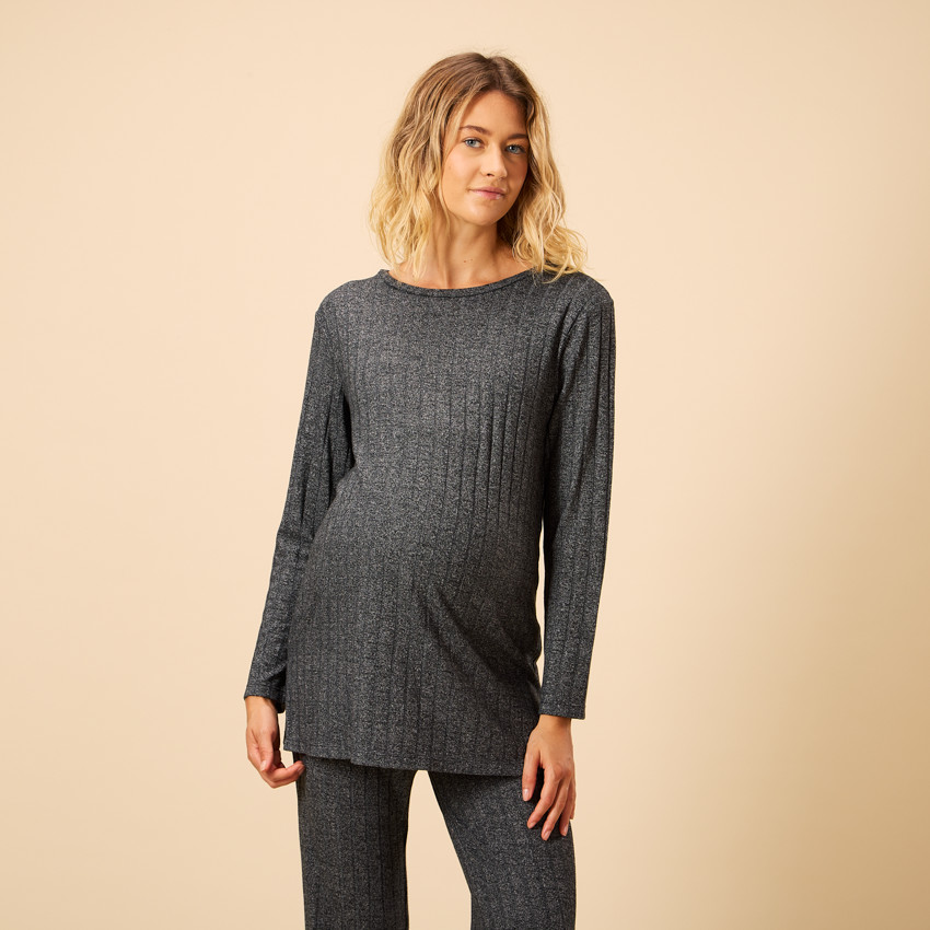 Γυναικείο Σετ Πιτζάμας 2 Τεμαχίων Με Μονόχρωμο Ριμπ Εφέ 