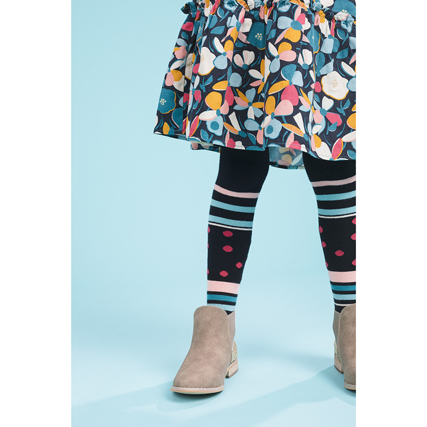 Lot de 2 collants épais à pois et fleurs en jacquard  Additional Lot de 2 collants épais à pois et fleurs en jacquard