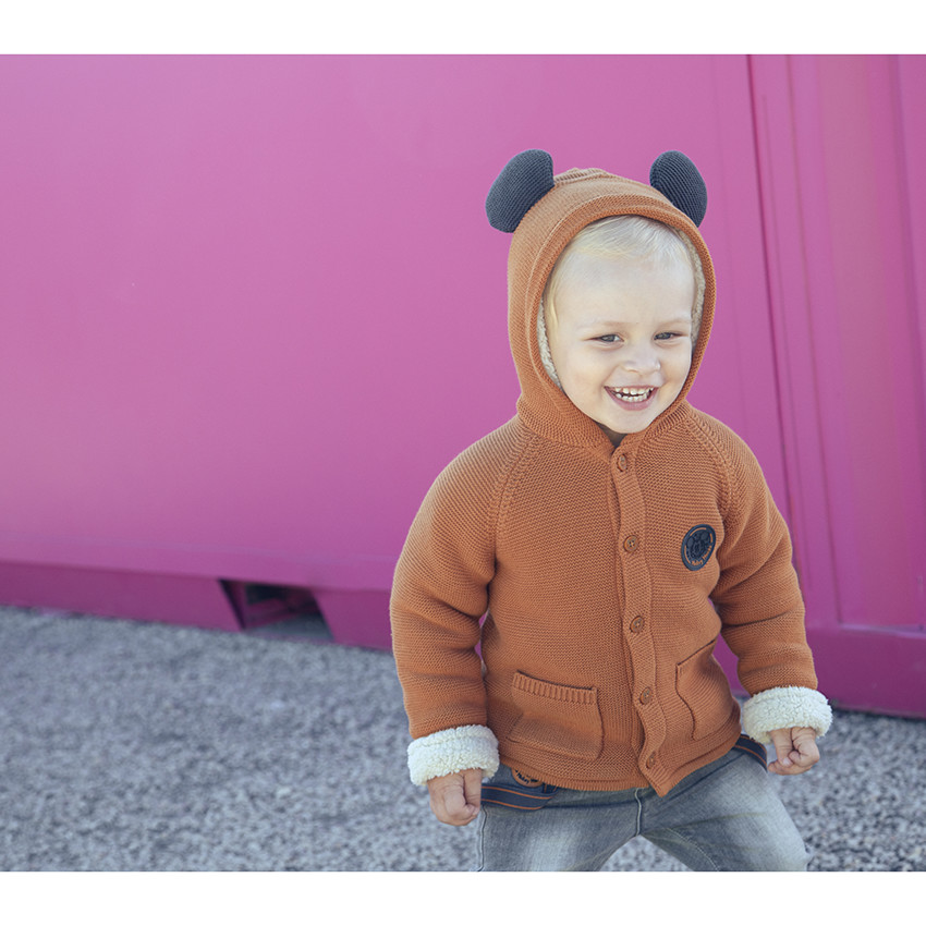 Μπουφάν με κουκούλα πλεκτή για bebe αγόρι 