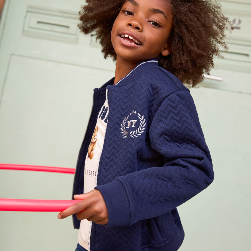 Gilet manches longues à col teddy et broderie pour fille  