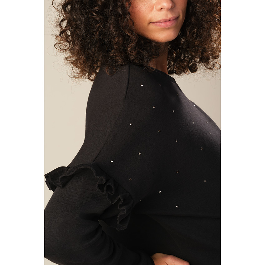 Sweat de grossesse en molleton à volants et perles métallisées 