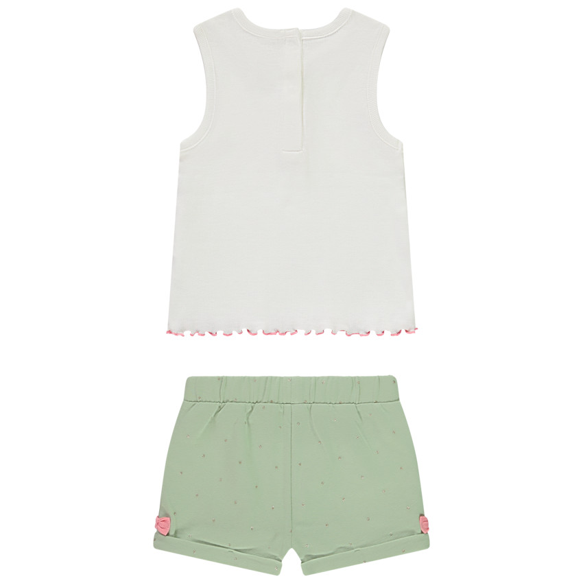 Σετ μπλουζάκι αμάνικο print μήλα + σορτς φαντεζί για bebe κορίτσι 