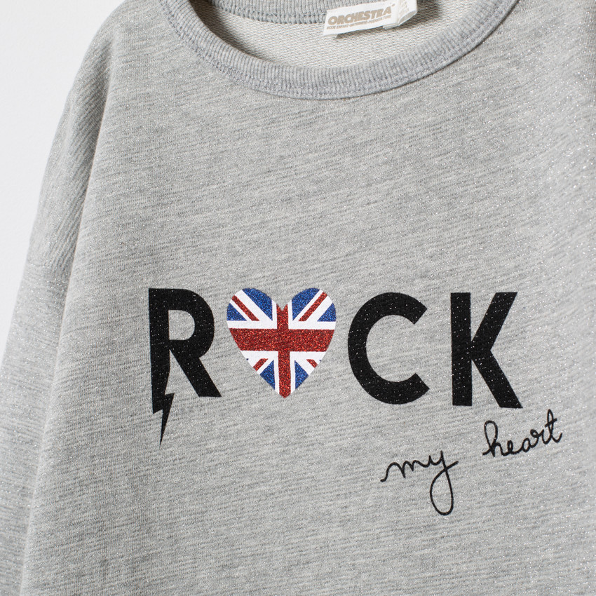 Sweat en molleton brillant avec découpe fantaisie et message pailleté 